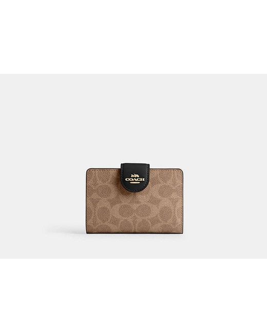 COACH Black Medium Corner Zip Wallet In Signature Canvas
