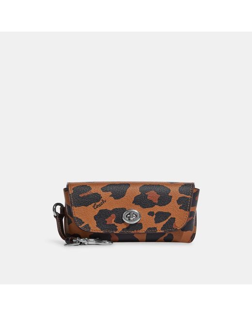 Coach Outlet Sunglass Case With Leopard Print And Signature Canvas