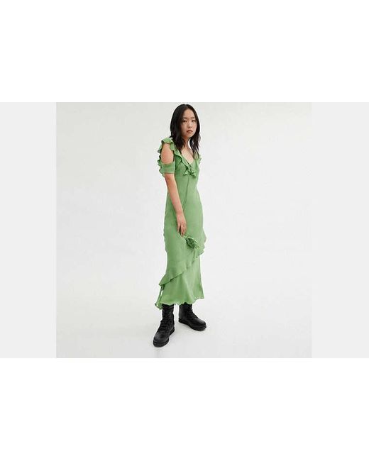COACH Green V Neck Bias Dress