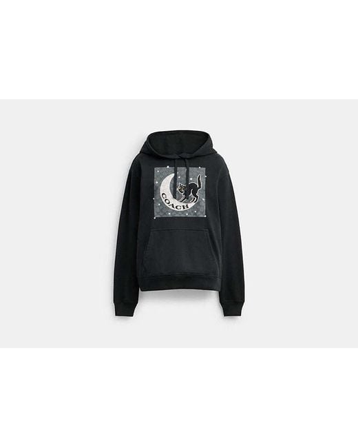 COACH Black Halloween Cat Moon Signature Square Hoodie