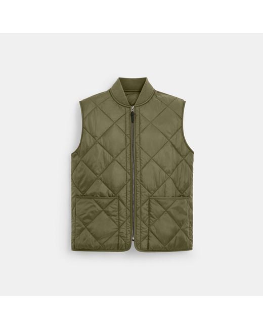 COACH Green Quilted Vest for men