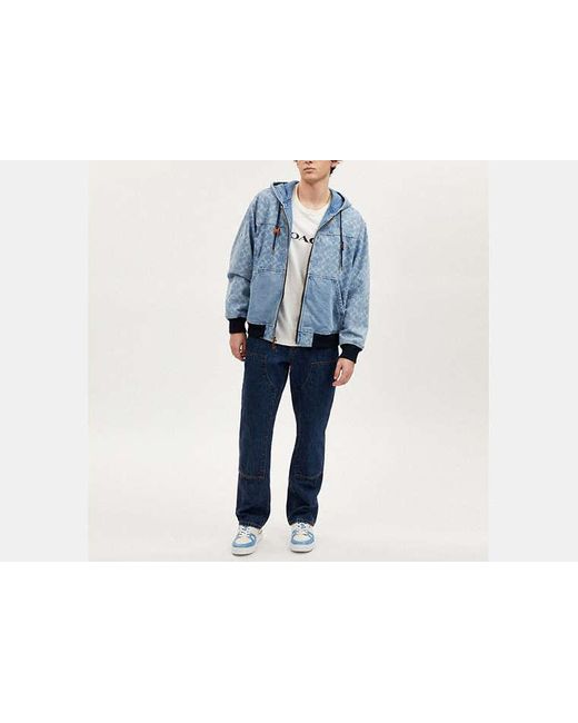 COACH ライトブルー ジップアップジャケット COACH Signature Denim Hooded Zip Up Jacket in Blue for Men