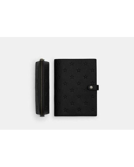 COACH Black Boxed Notebook And Pencil Case Set With Star Print for men