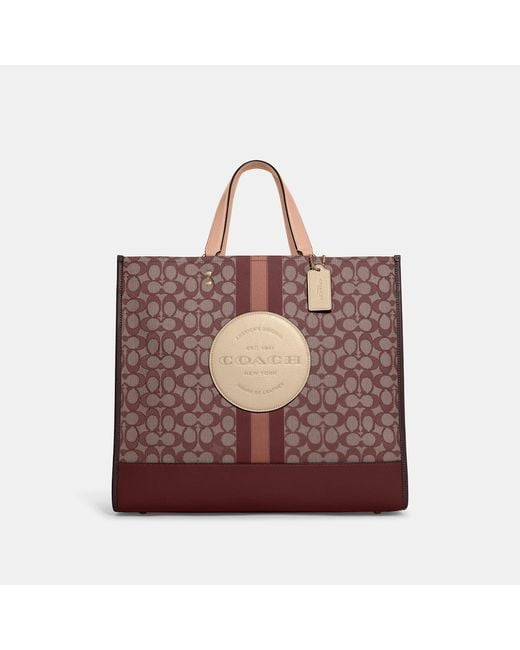 Coach Outlet Leather Dempsey Tote 40 In Signature Jacquard With Stripe ...