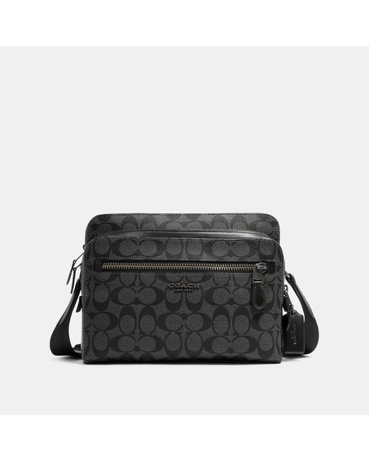 COACH West Camera Bag In Signature Canvas in qb/Charcoal/Black (Black
