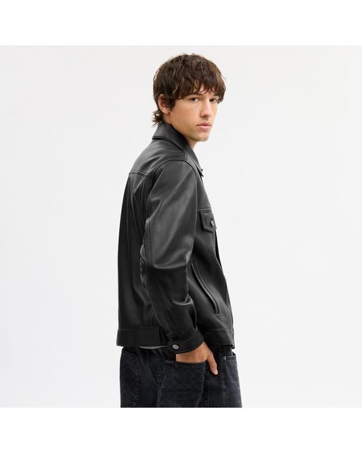 COACH Black Leather Trucker Jacket for men