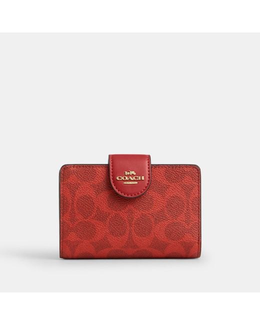 COACH Red Medium Corner Zip Wallet