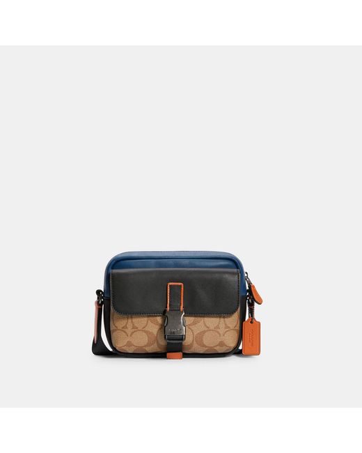 COACH Blue Track Pouch Crossbody Bag In Colorblock Signature Canvas for men