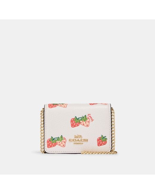 Coach Outlet Multicolor Mini Wallet On A Chain With Strawberry Print