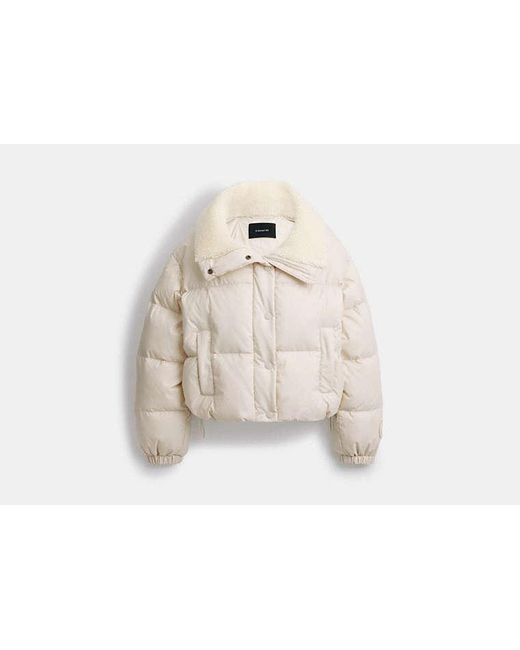 COACH Black Cropped Puffer With Sherpa
