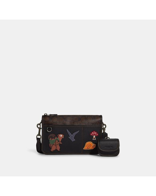 Coach Outlet Black Heritage Convertible Crossbody With Hybrid Pouch In Signature Canvas With Creature Patches for men