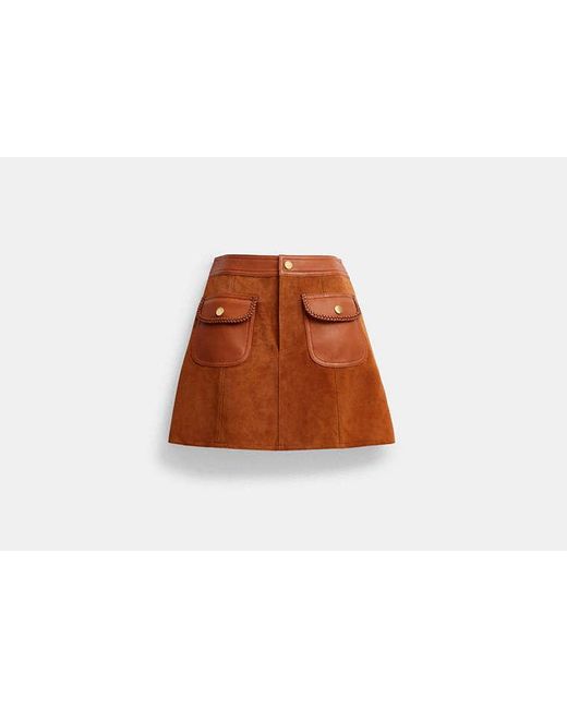 COACH Brown Braided Suede Mini Skirt