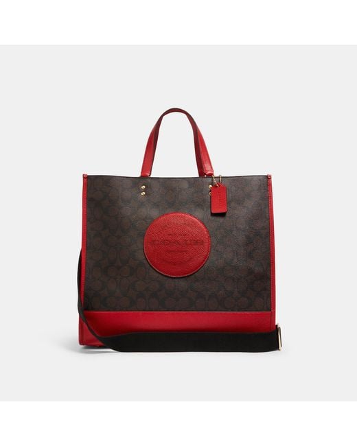 Coach Outlet Red Dempsey Tote 40 In Signature Canvas With Coach Patch