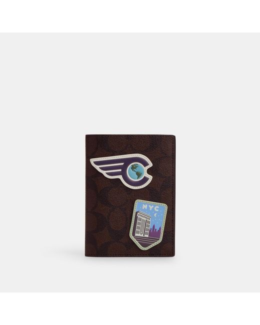 Coach Outlet Passport Case In Signature Canvas With Travel Patches in