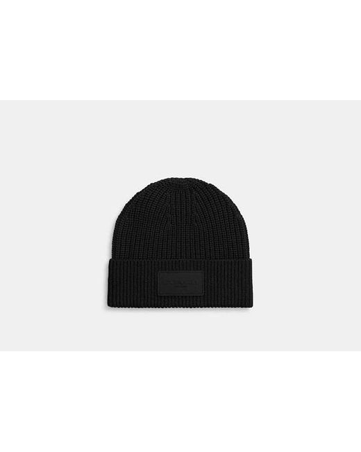 COACH Black Knit Beanie With Rubber Patch