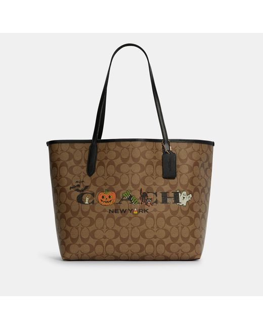 Coach Outlet Brown City Tote In Signature Canvas With Halloween