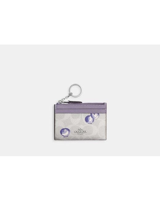 COACH Black Mini Skinny Id Case In Signature Canvas With Blueberry Print