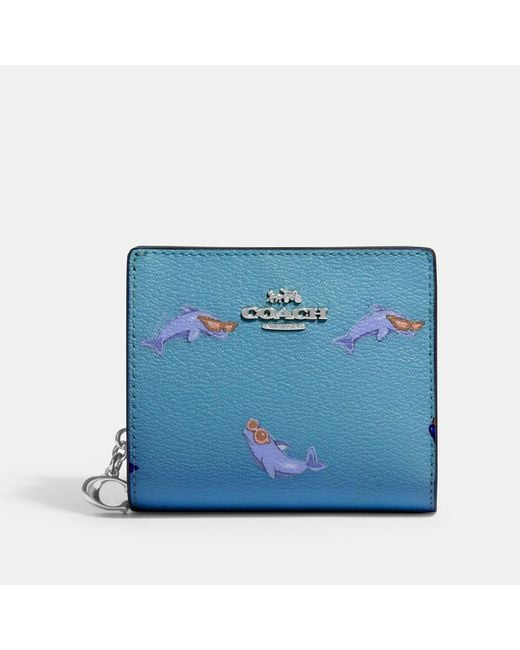 Coach Outlet Blue Snap Wallet With Dolphin Print