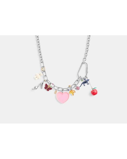 COACH Black Heart And Teddy Bear Statement Charm Necklace