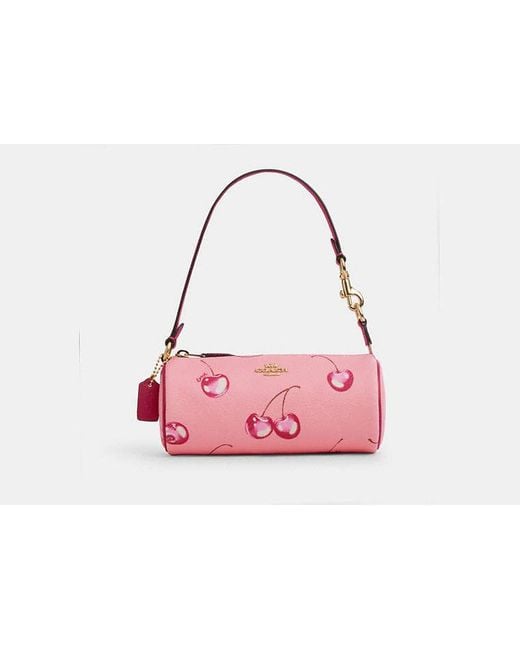 COACH Pink Nolita Barrel Bag With Cherry Print