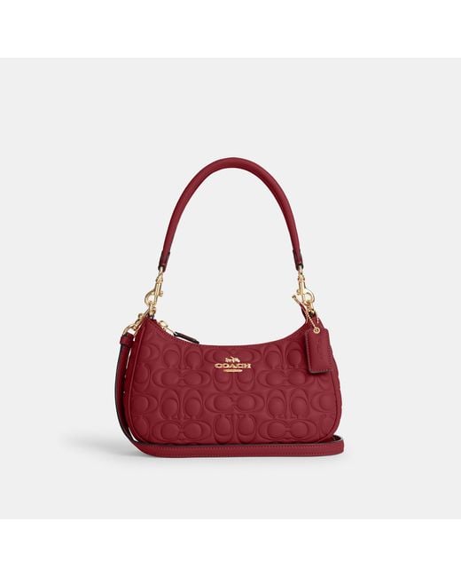 COACH Red Teri Shoulder Bag In Signature Leather