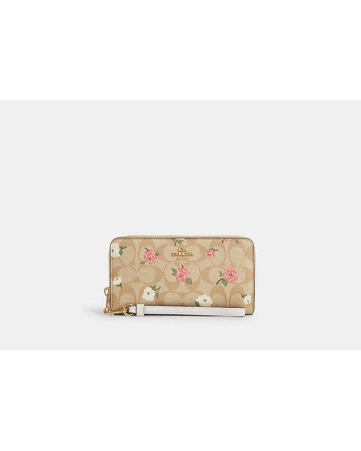 COACH Black Long Zip Around Wallet In Signature Canvas With Floral Print