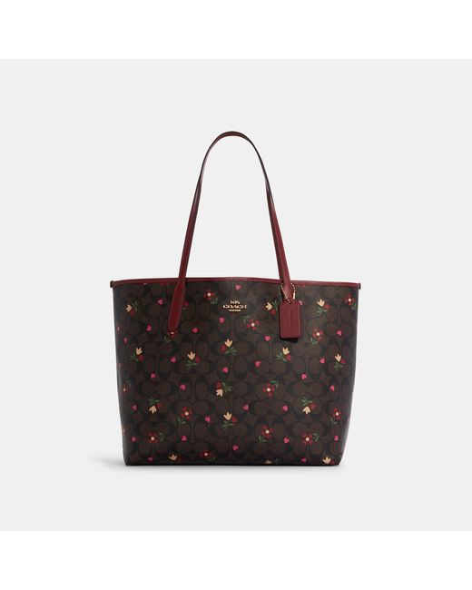 Coach Outlet Brown City Tote In Signature Canvas With Heart Petal Print
