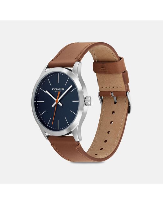 Coach Outlet Leather Baxter Watch, 39 Mm in Brown (Blue) for Men | Lyst
