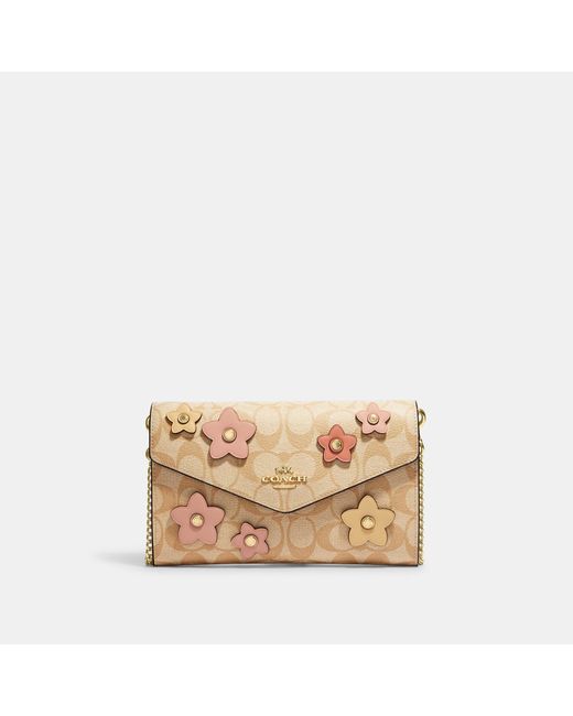 Coach Outlet Natural Envelope Clutch Crossbody In Signature Canvas With Floral Applique
