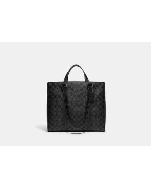COACH Black Hudson Double Handle Tote In Signature Canvas for men