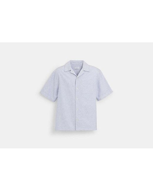 COACH Black Oxford Striped Camp Shirt for men