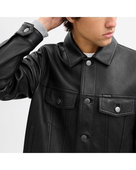 COACH Black Leather Trucker Jacket for men