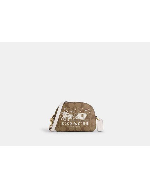 coach Beige Mini Serena Satchel In Signature Canvas With Horse And Sleigh