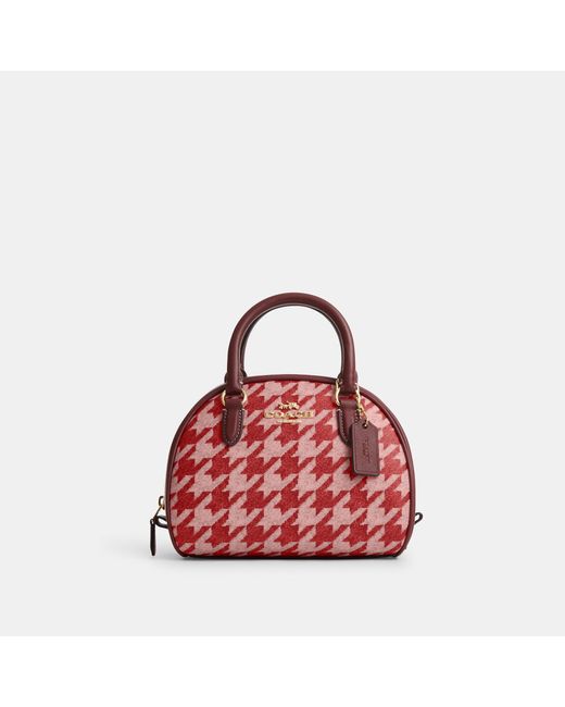 Coach Outlet Red Sydney Satchel With Houndstooth Print