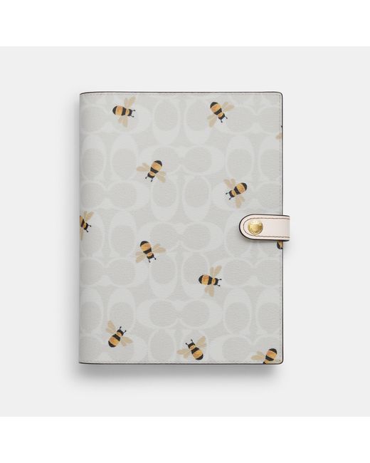 Coach Outlet White Notebook In Signature Canvas With Bee Print