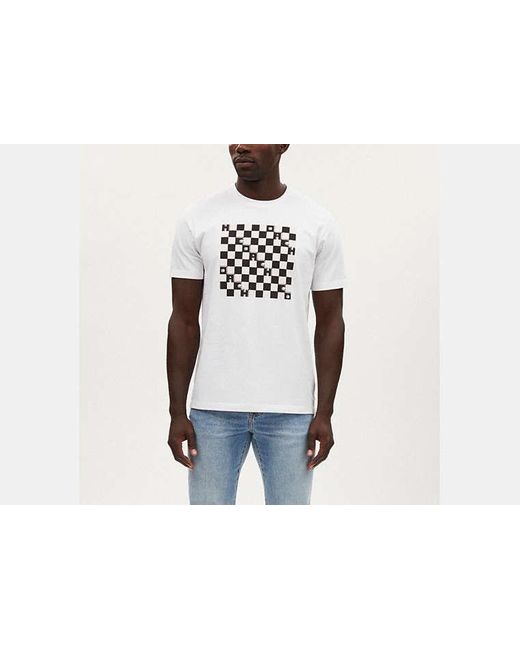 COACH White Checkerboard T Shirt for men