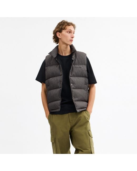 COACH Gray Solid Down Vest for men