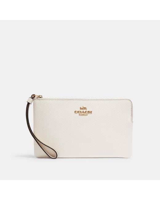 COACH White Large Corner Zip Wristlet