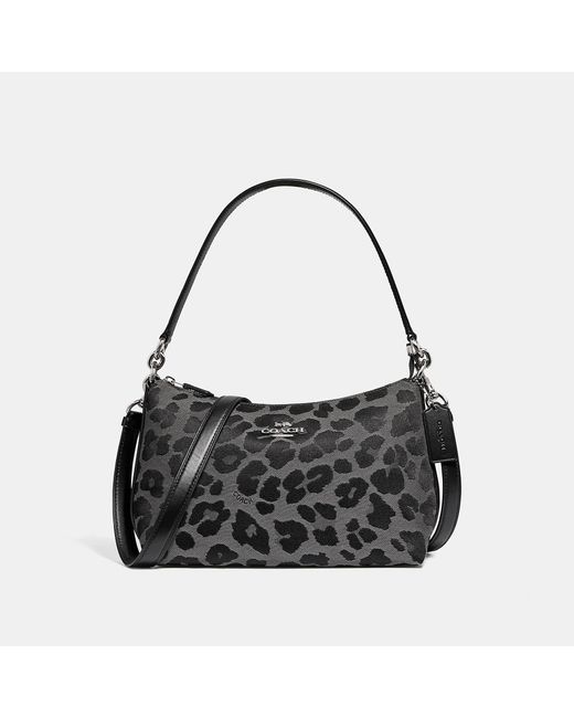 COACH Gray Lewis Shoulder Bag With Leopard Print