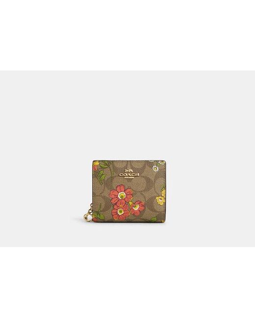 COACH Black Snap Wallet In Signature Canvas With Floral Print