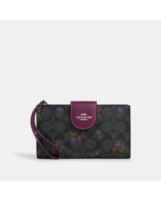 COACH Phone Wallet In Signature Canvas With Country Floral Print in Black Lyst