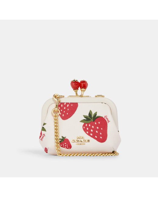 Coach Outlet Pink Nora Kisslock Card Case With Wild Strawberry Print