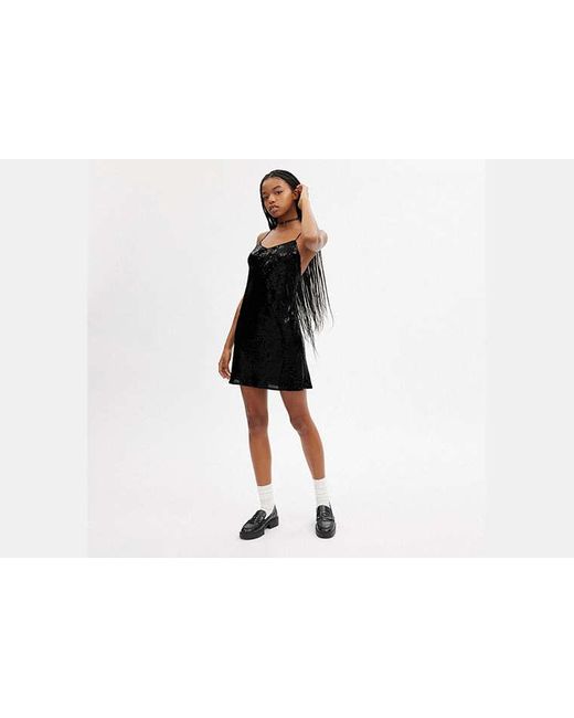 COACH Black Sequin Short Cami Dress