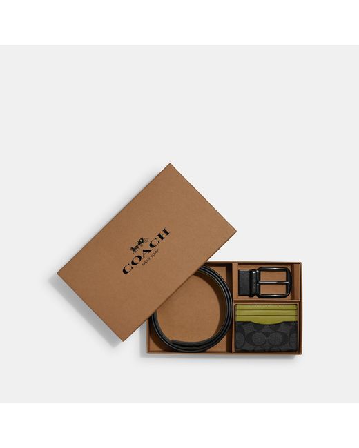 Coach Outlet Boxed Card Case And Belt Gift Set In Colorblock Signature