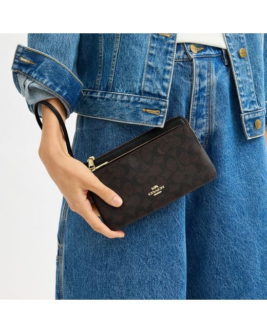 COACH Black Double Zip Wallet