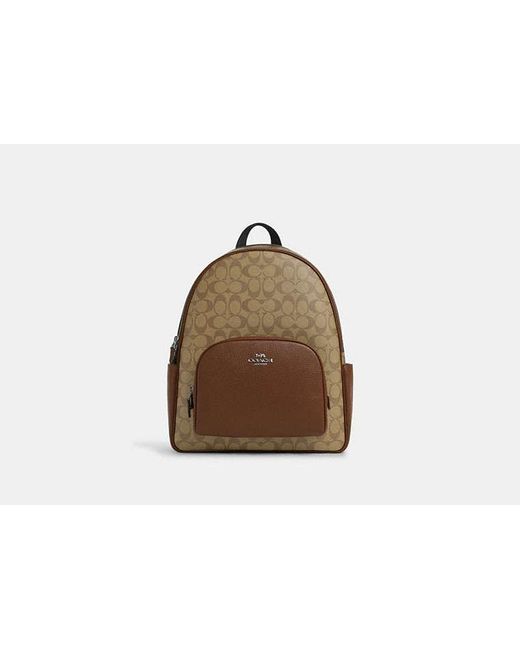 COACH Brown Large Court Backpack In Signature Canvas
