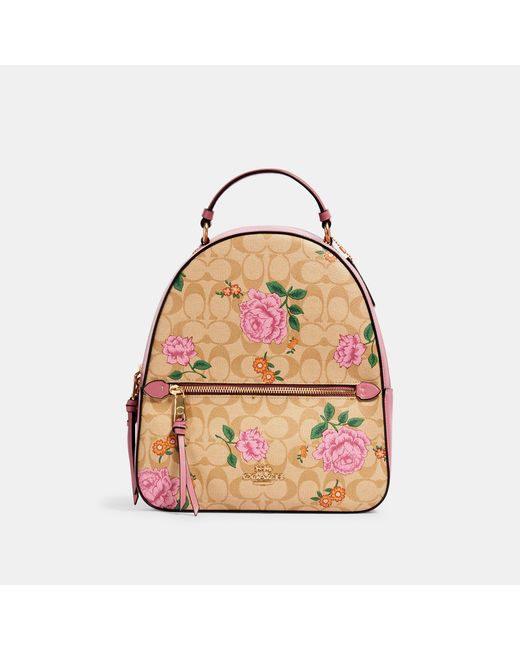 COACH Pink Jordyn Backpack In Signature Canvas With Prairie Rose Print