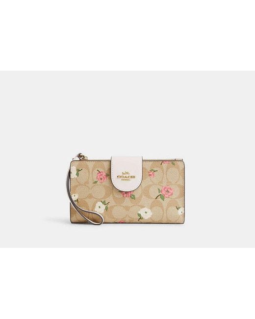 COACH Black Phone Wallet In Signature Canvas With Floral Print