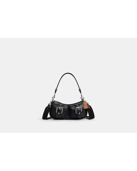 COACH Ashton Baguette In Signature Denim in Black | Lyst