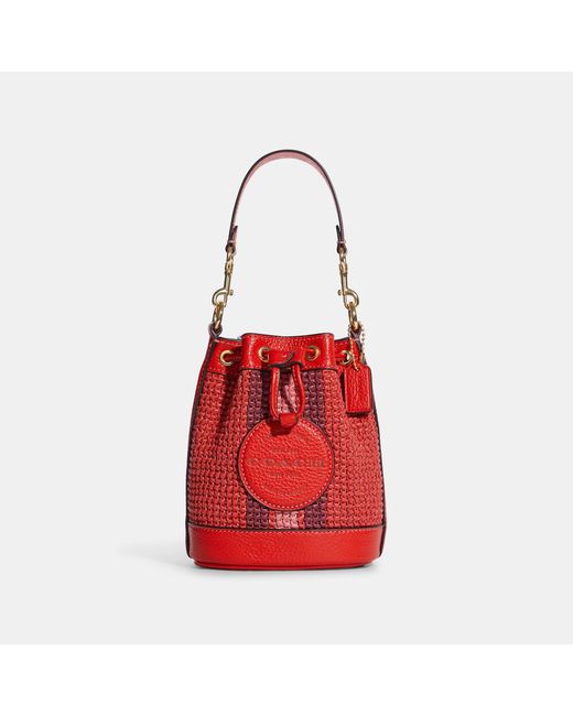 Coach Outlet Red Mini Dempsey Bucket Bag With Coach Patch